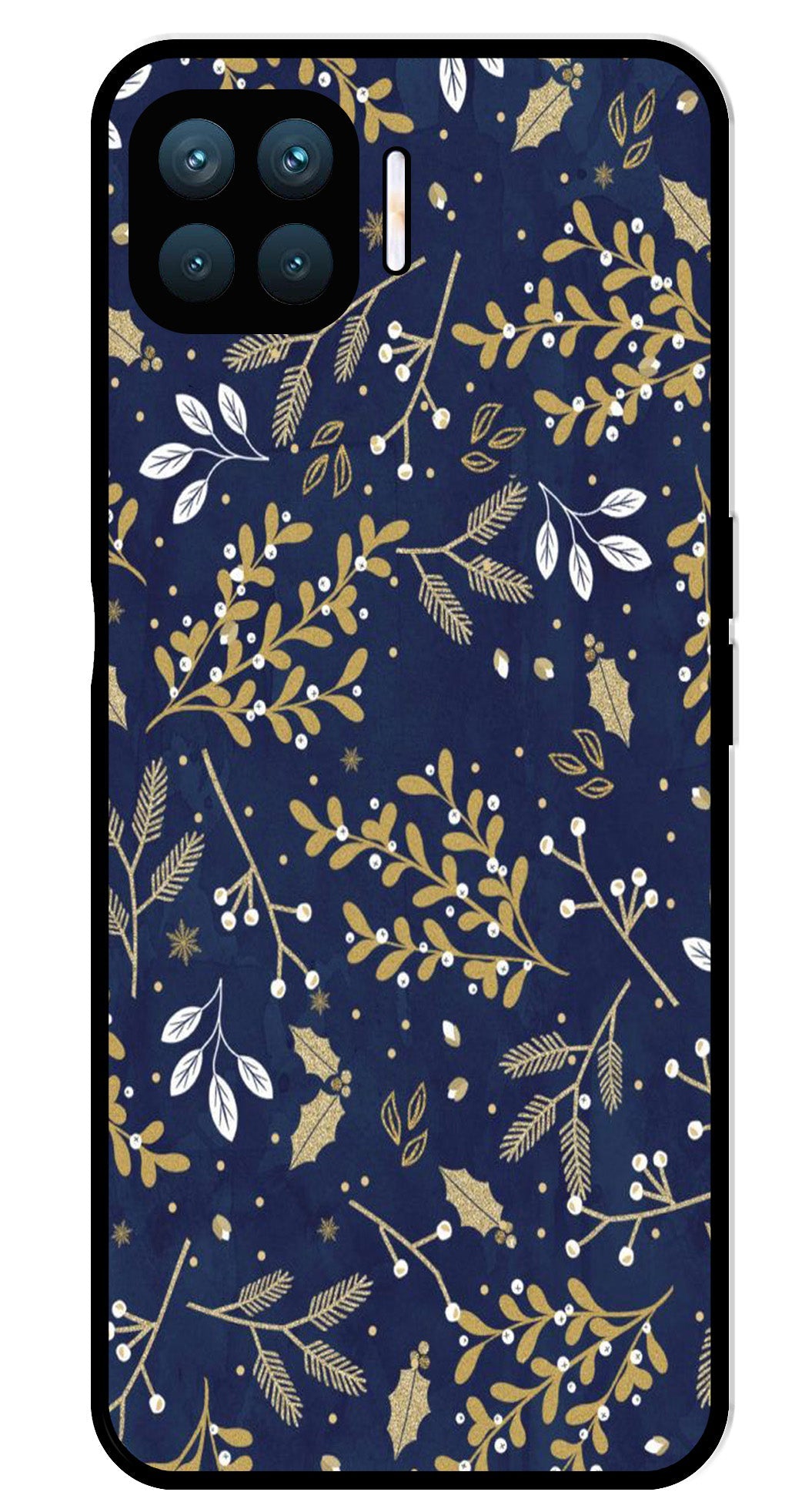 Floral Pattern Metal Mobile Case for Oppo A93 (Design No -52)