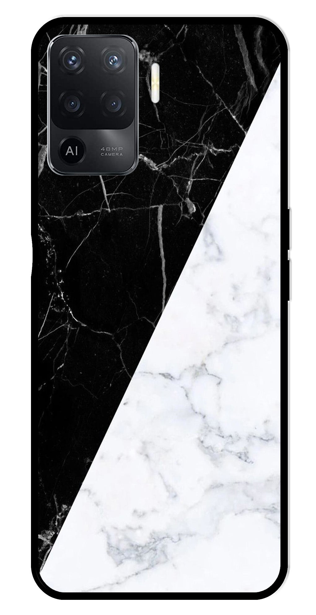 Black White Marble Design Metal Mobile Case for Oppo Reno5 F Black White Marble Design Metal Mobile Case for Oppo Reno5 F (Design No -09)