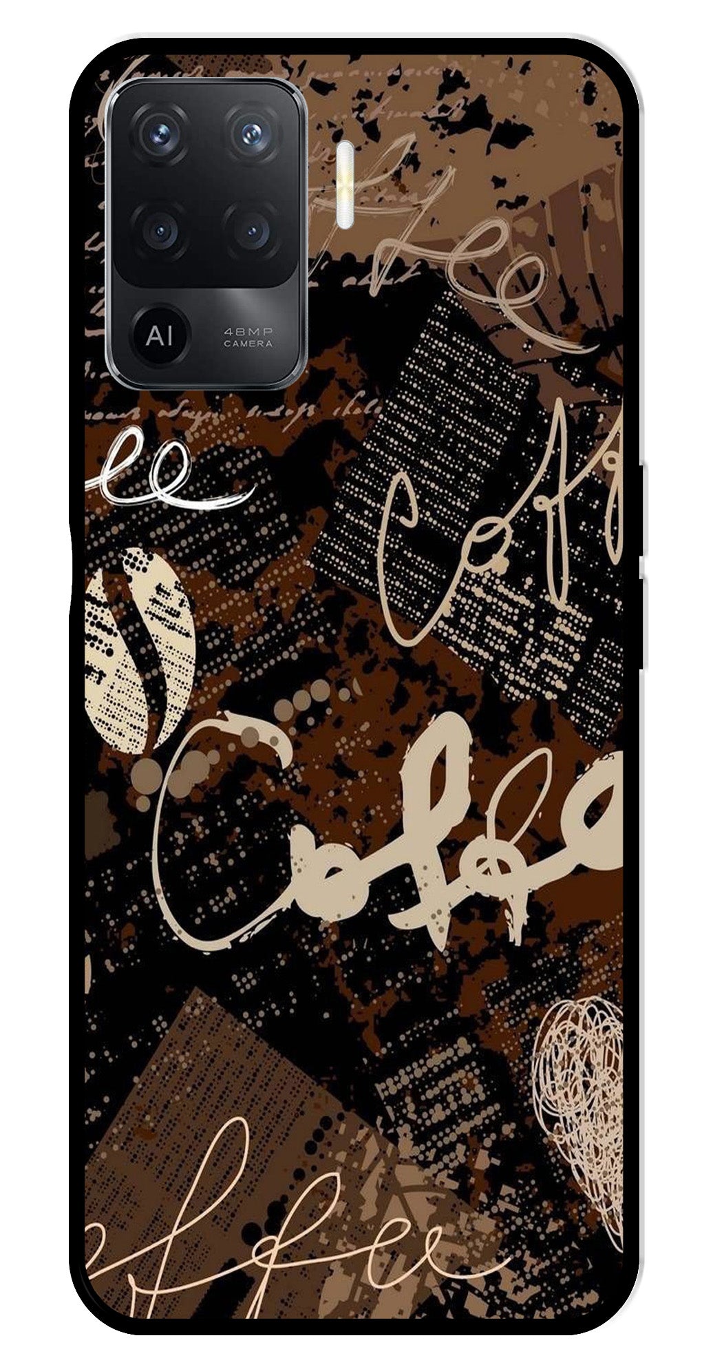 Coffee Pattern Metal Mobile Case for Oppo F19 Pro Coffee Pattern Metal Mobile Case for Oppo F19 Pro (Design No -37)