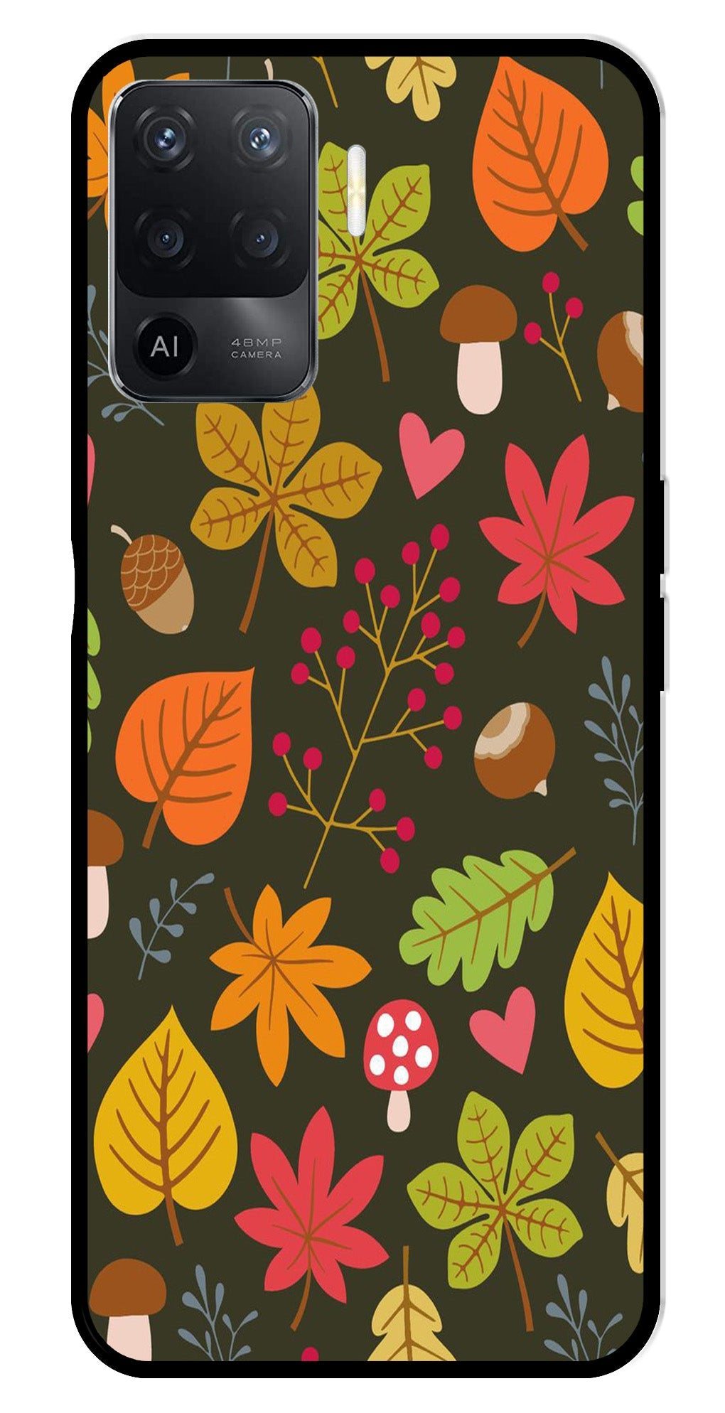Leaves Design Metal Mobile Case for Oppo A94 (Design No -51)