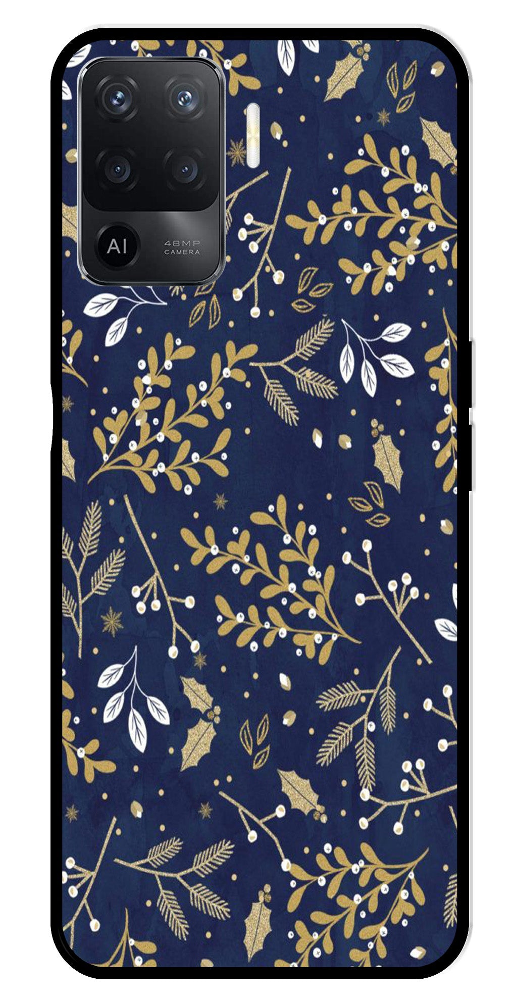 Floral Pattern Metal Mobile Case for Oppo A94 (Design No -52)
