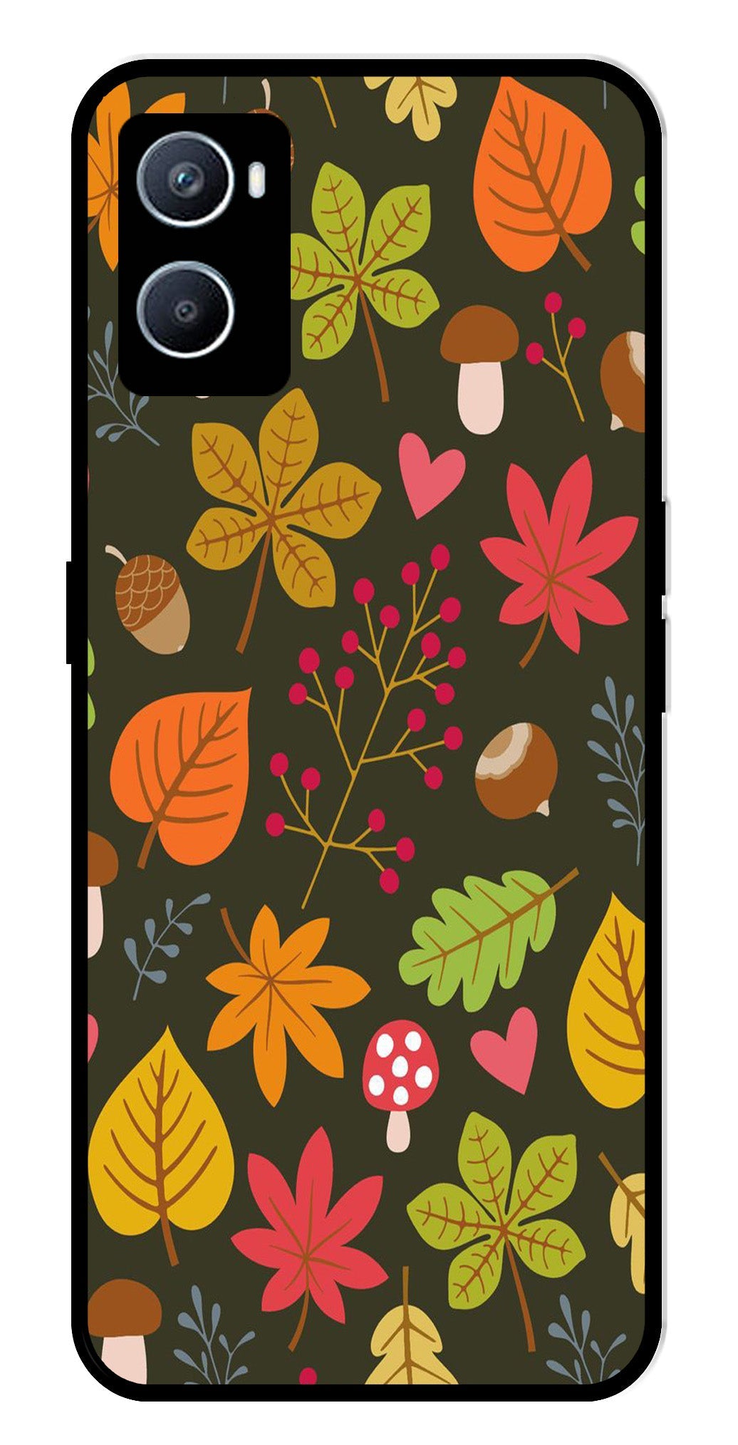 Leaves Design Metal Mobile Case for Oppo A96 (Design No -51)