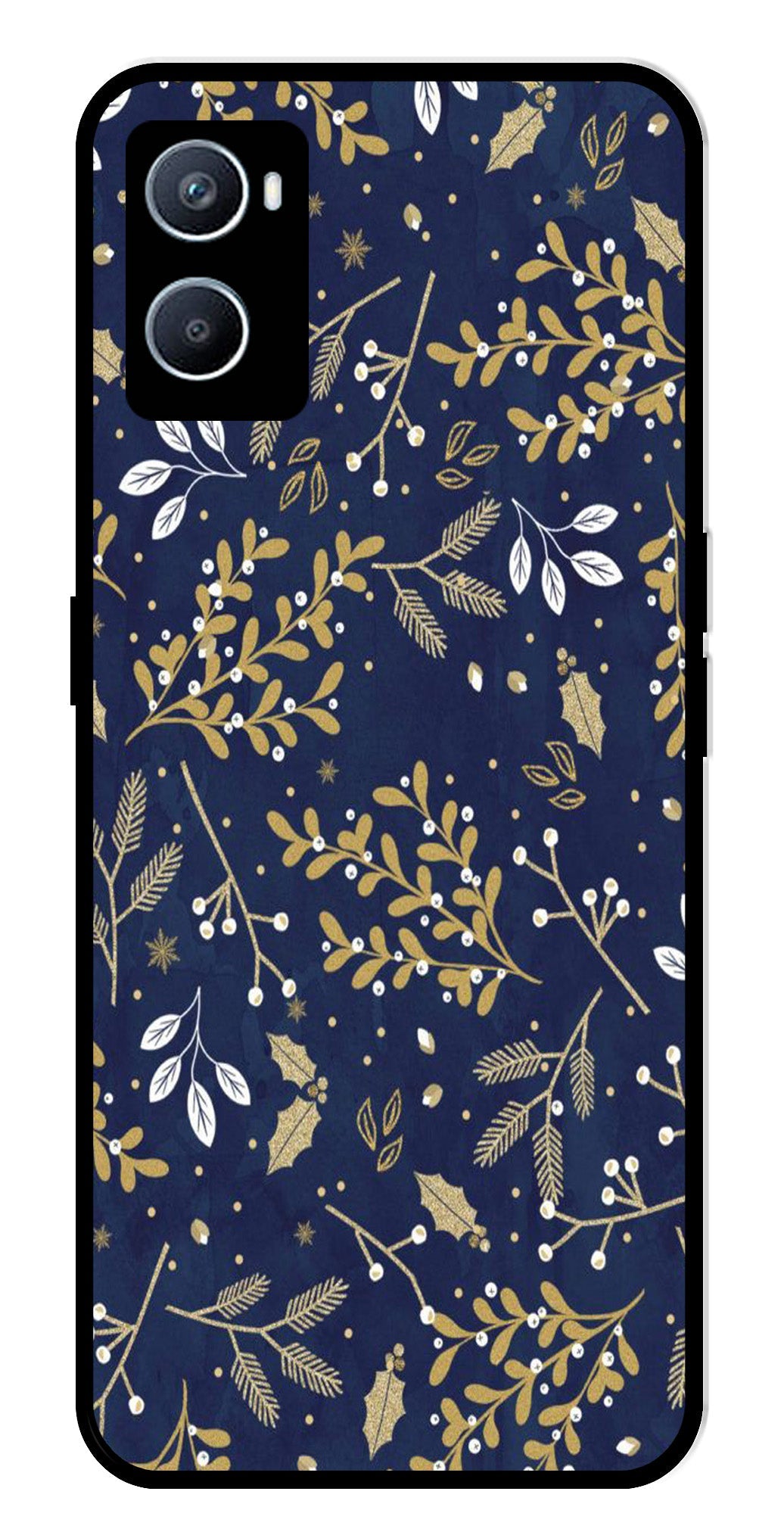 Floral Pattern Metal Mobile Case for Oppo A96 (Design No -52)