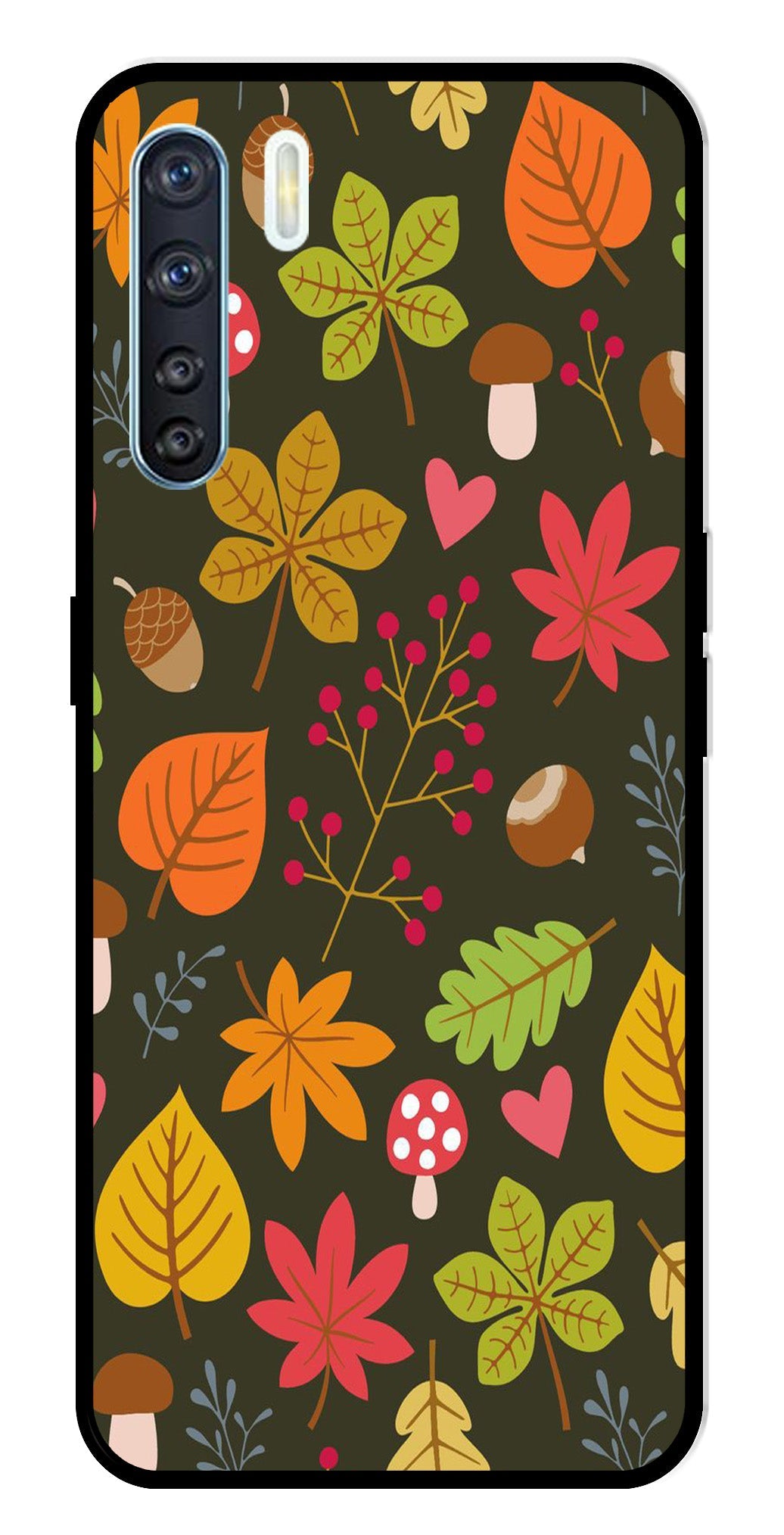 Leaves Design Metal Mobile Case for Oppo F15 (Design No -51)