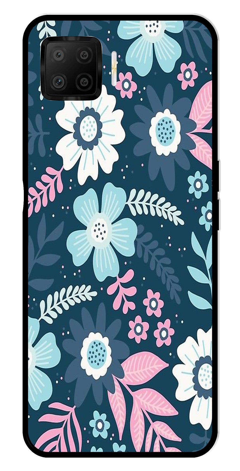 Flower Leaves Design Metal Mobile Case for Oppo F17 (Design No -50)