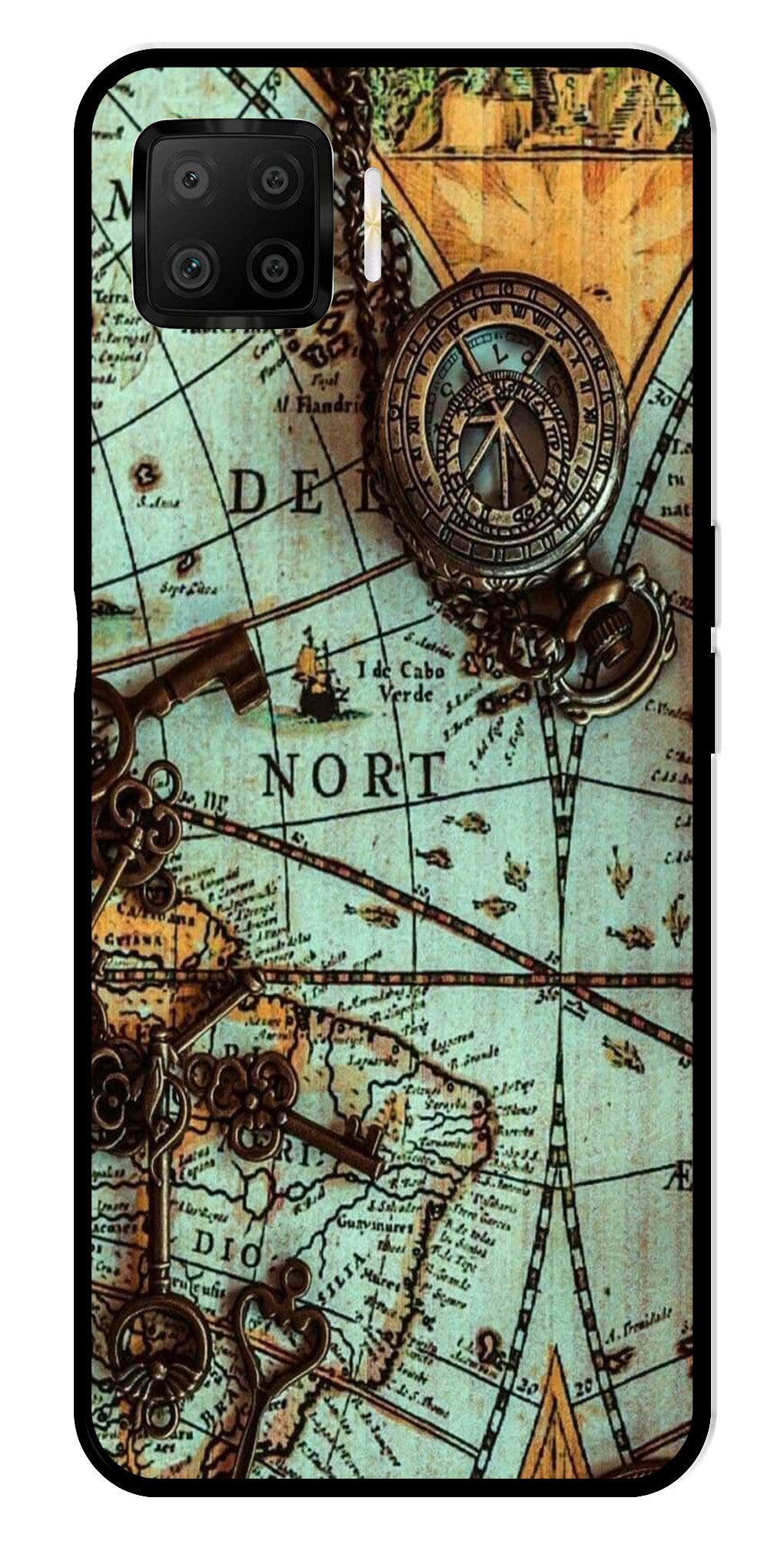Map Design Metal Mobile Case for Oppo F17 (Design No -54)