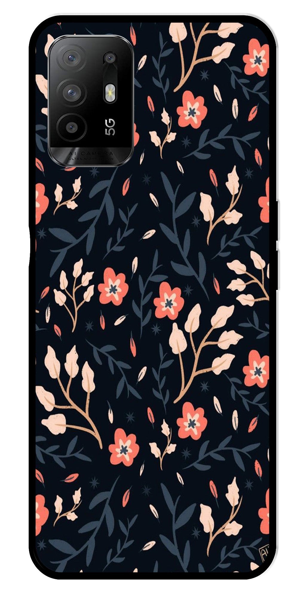 Floral Pattern Metal Mobile Case for Oppo F19 Pro Plus Floral Pattern Metal Mobile Case for Oppo F19 Pro Plus (Design No -10)