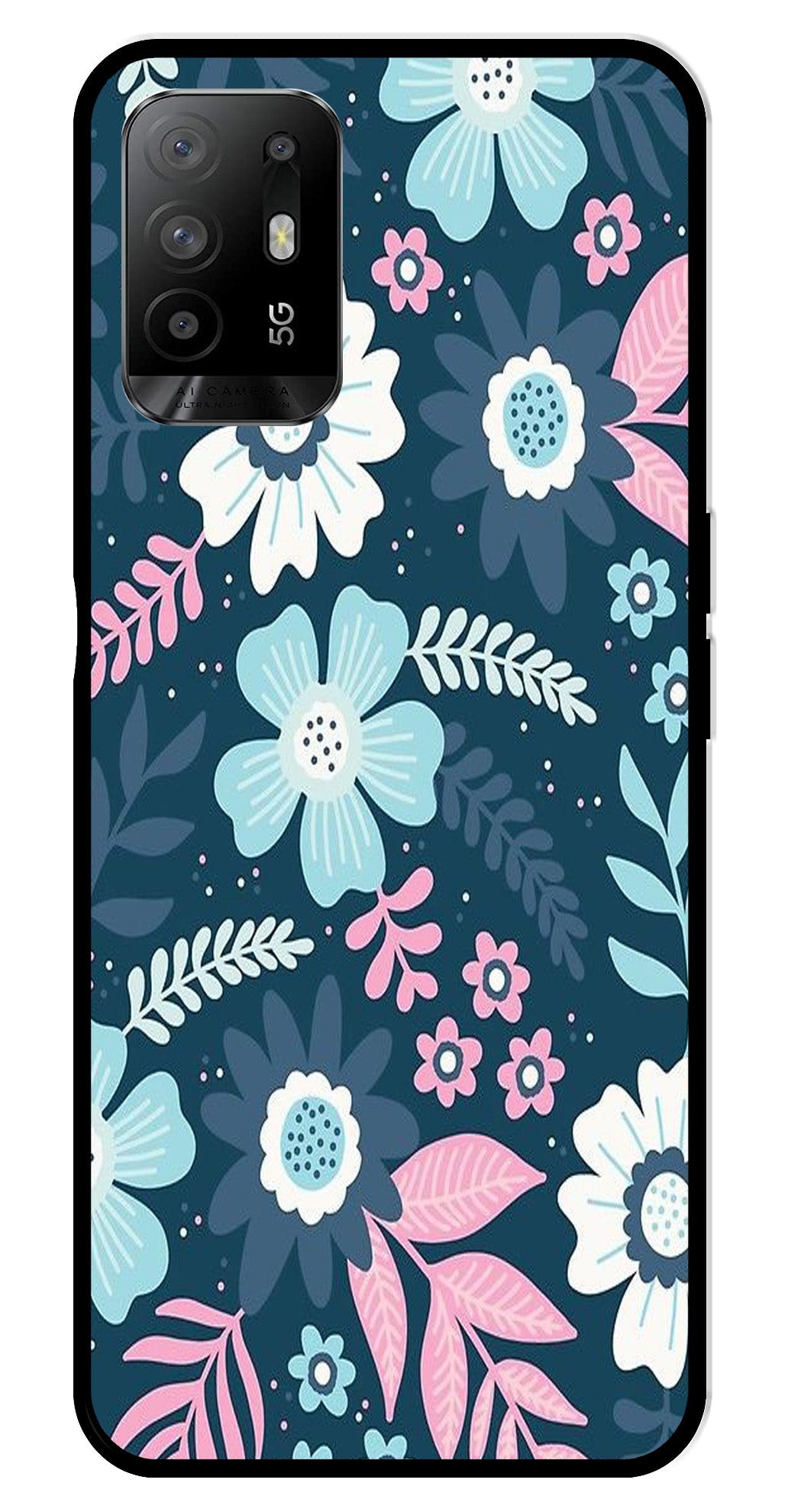Flower Leaves Design Metal Mobile Case for Oppo A95 (Design No -50)
