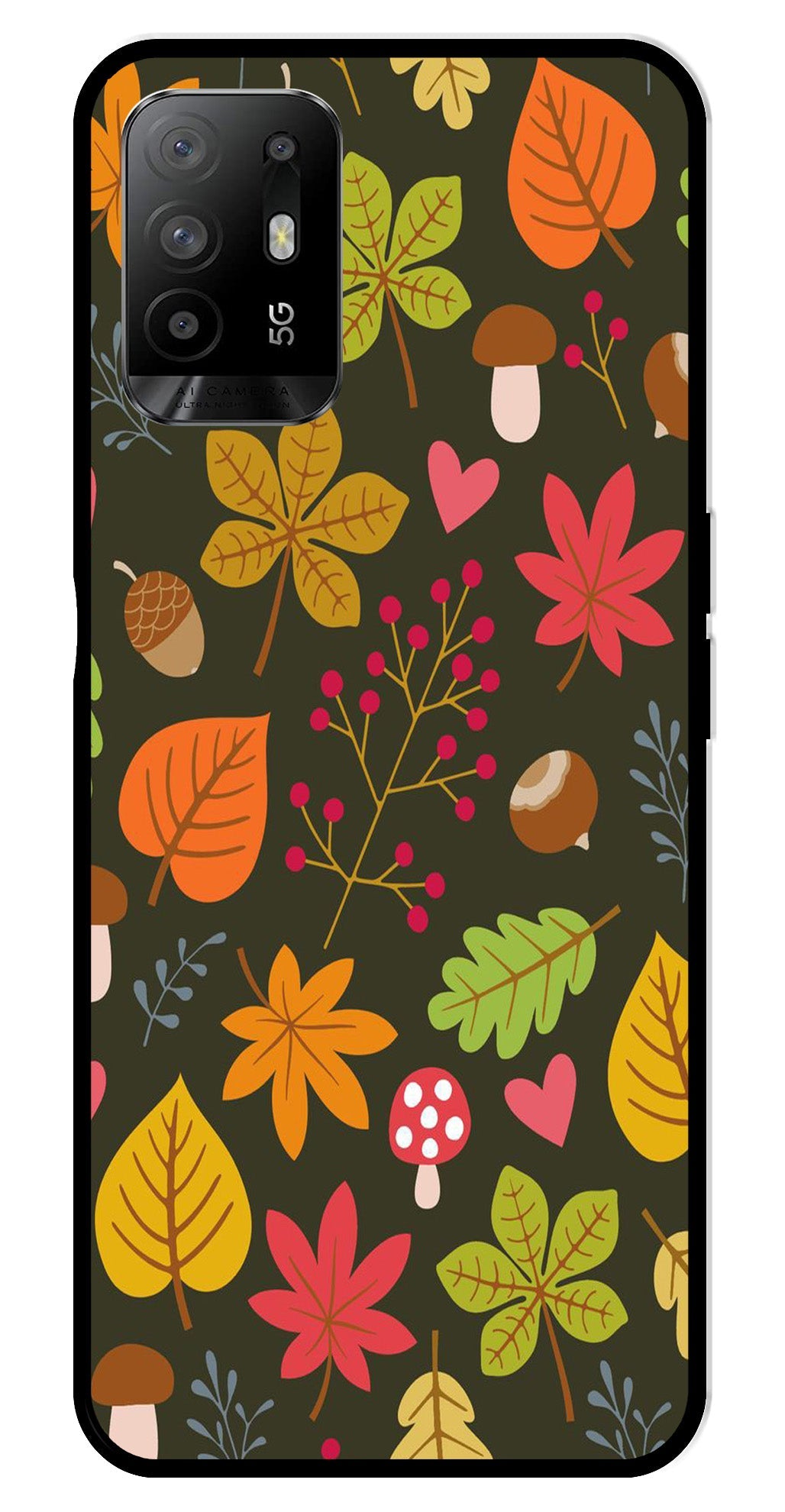Leaves Design Metal Mobile Case for Oppo A95 (Design No -51)