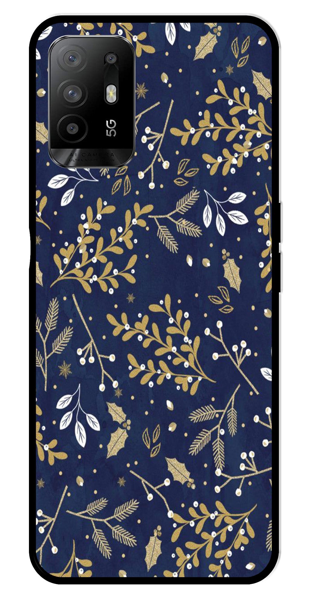 Floral Pattern Metal Mobile Case for Oppo A95 (Design No -52)