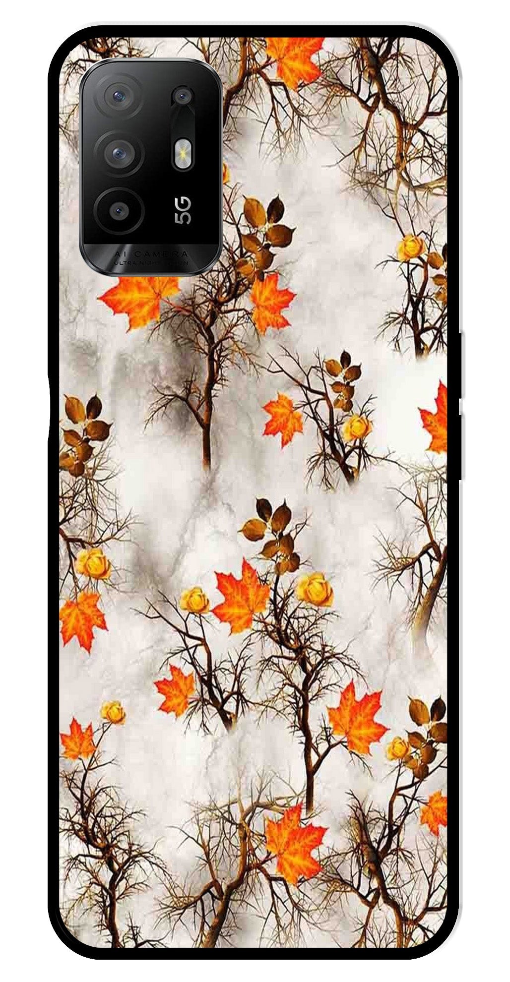 Autumn leaves Metal Mobile Case for Oppo A95 (Design No -55)