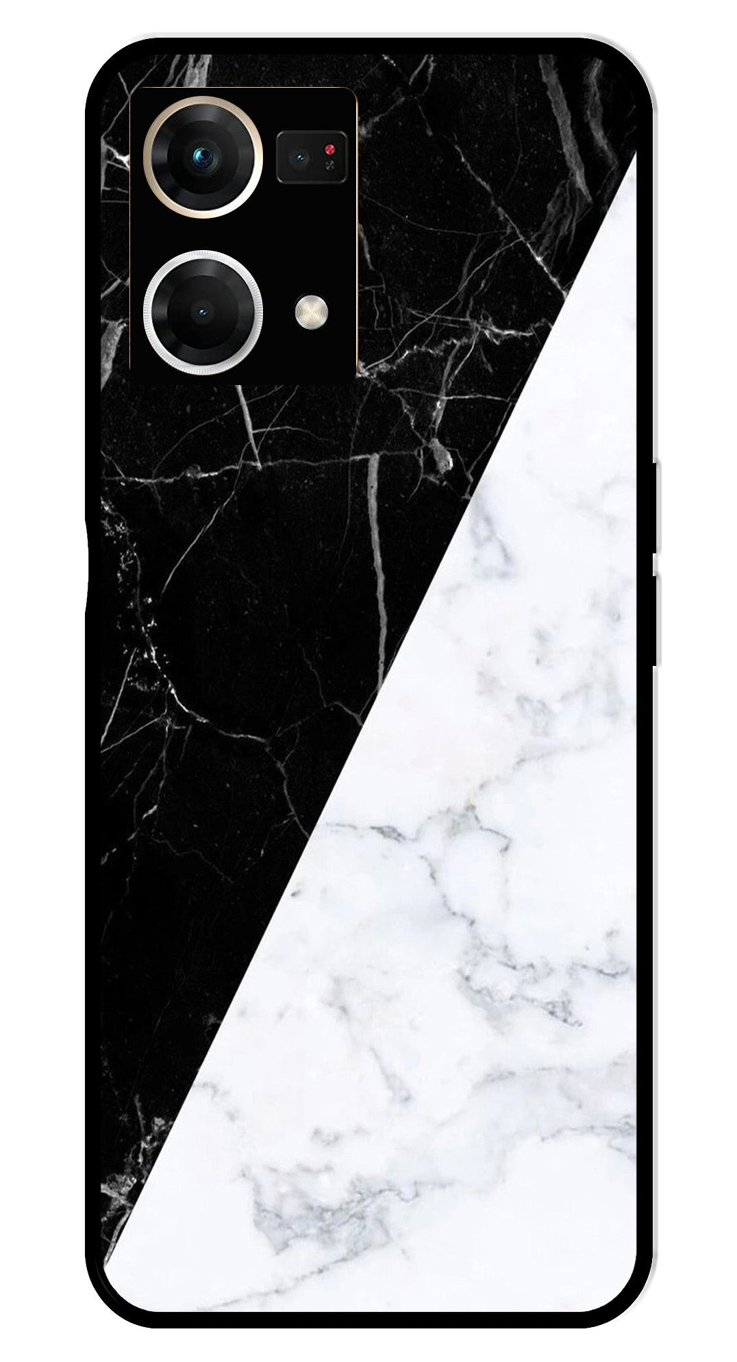 Black White Marble Design Metal Mobile Case for Oppo F21 Pro Black White Marble Design Metal Mobile Case for Oppo F21 Pro (Design No -09)