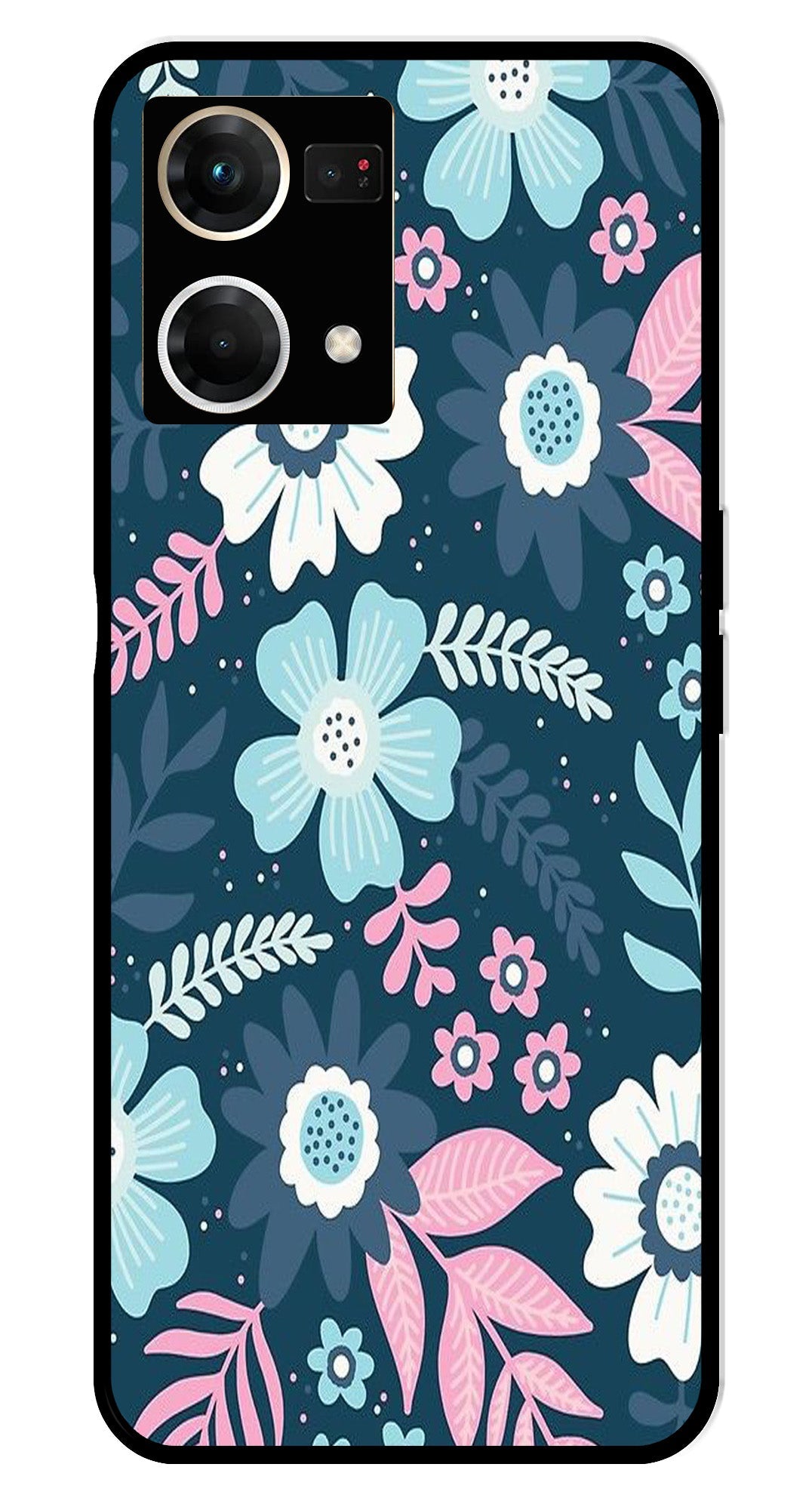 Flower Leaves Design Metal Mobile Case for Oppo F21 Pro (Design No -50)