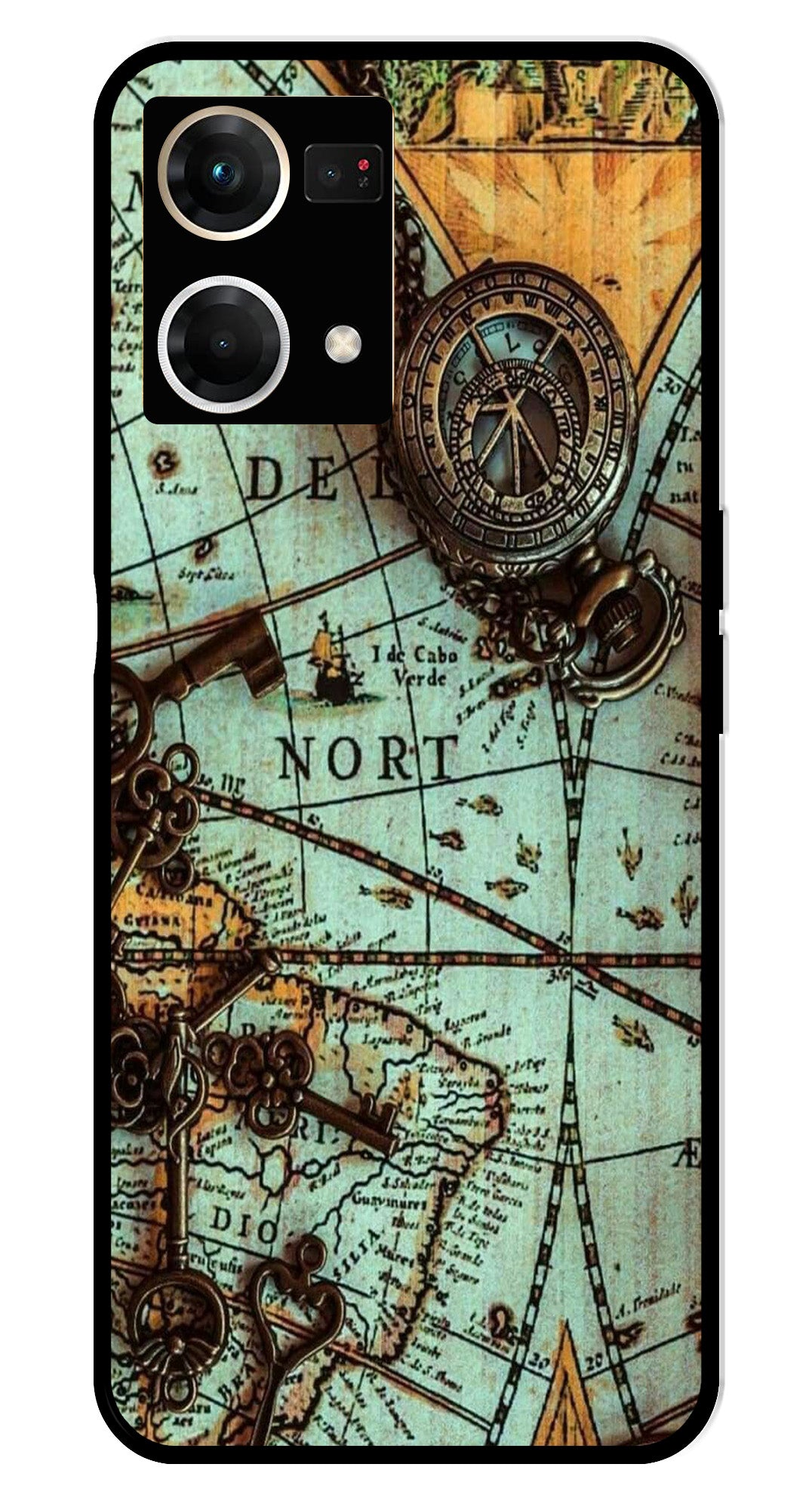 Map Design Metal Mobile Case for Oppo F21 Pro (Design No -54)