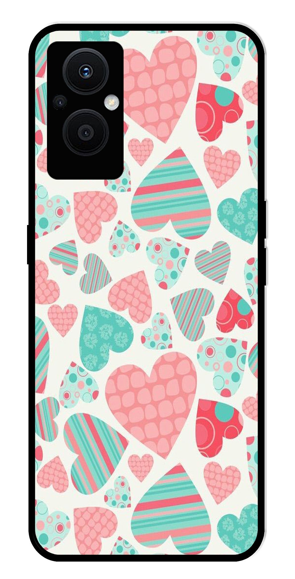 Hearts Pattern Metal Mobile Case for Oppo F21 Pro 5G Hearts Pattern Metal Mobile Case for Oppo F21 Pro 5G (Design No -22)