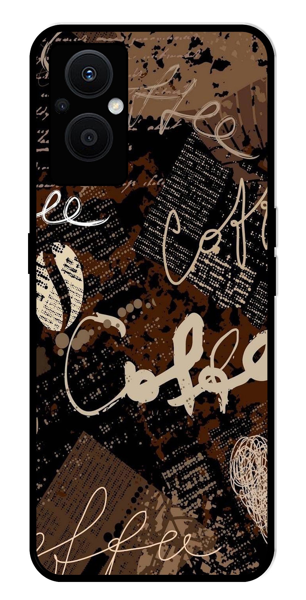 Coffee Pattern Metal Mobile Case for Oppo F21 Pro 5G Coffee Pattern Metal Mobile Case for Oppo F21 Pro 5G (Design No -37)