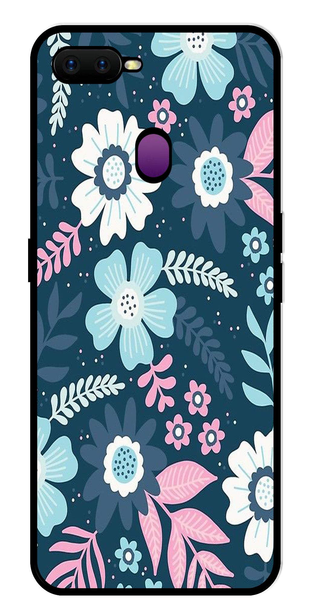 Flower Leaves Design Metal Mobile Case for Oppo F9 (Design No -50)