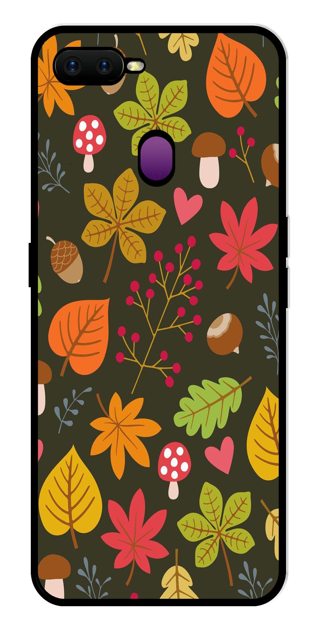 Leaves Design Metal Mobile Case for Oppo F9 (Design No -51)