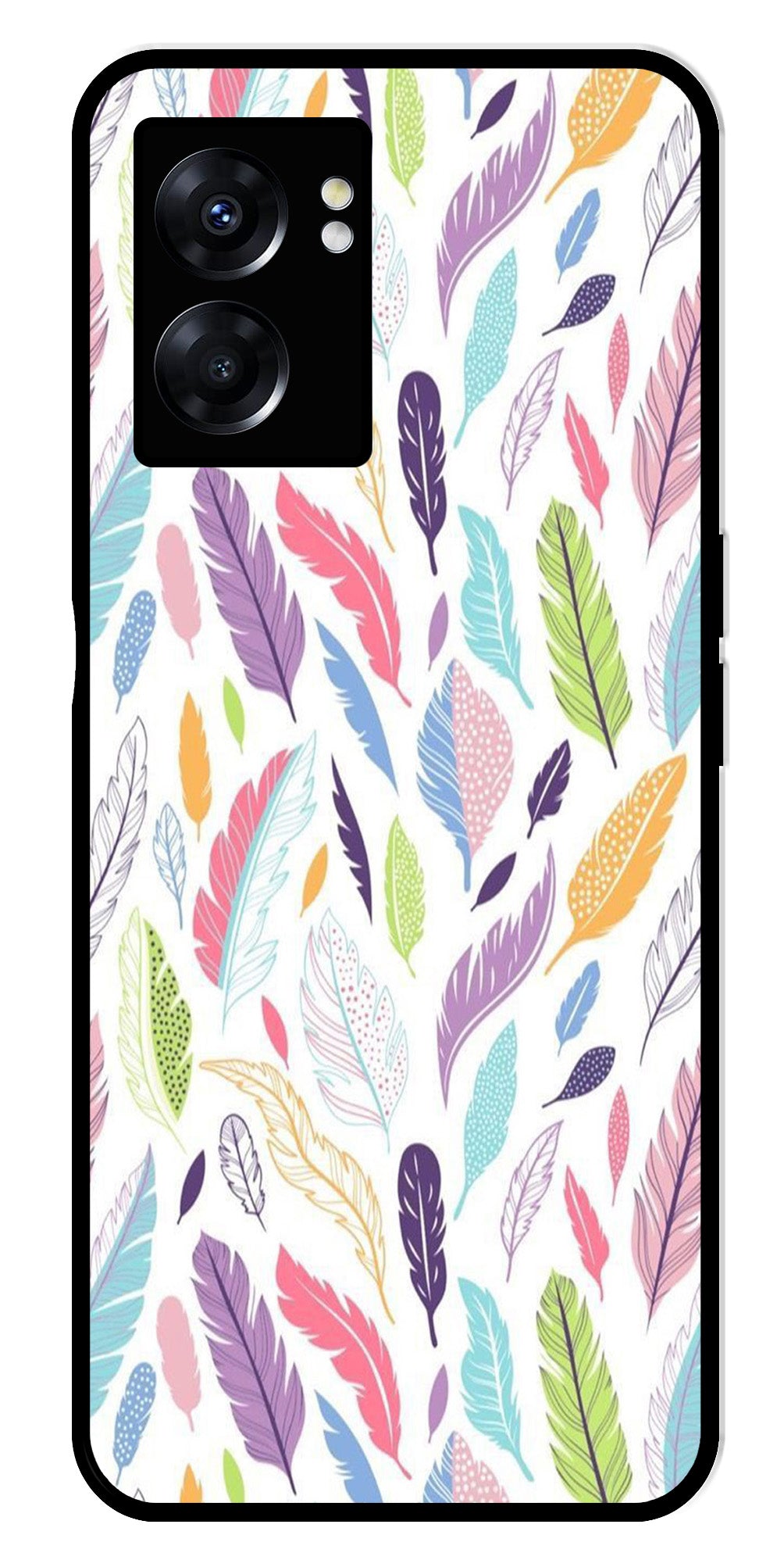 Colorful Feathers Metal Mobile Case for Oppo K10 5G Colorful Feathers Metal Mobile Case for Oppo K10 5G (Design No -06)