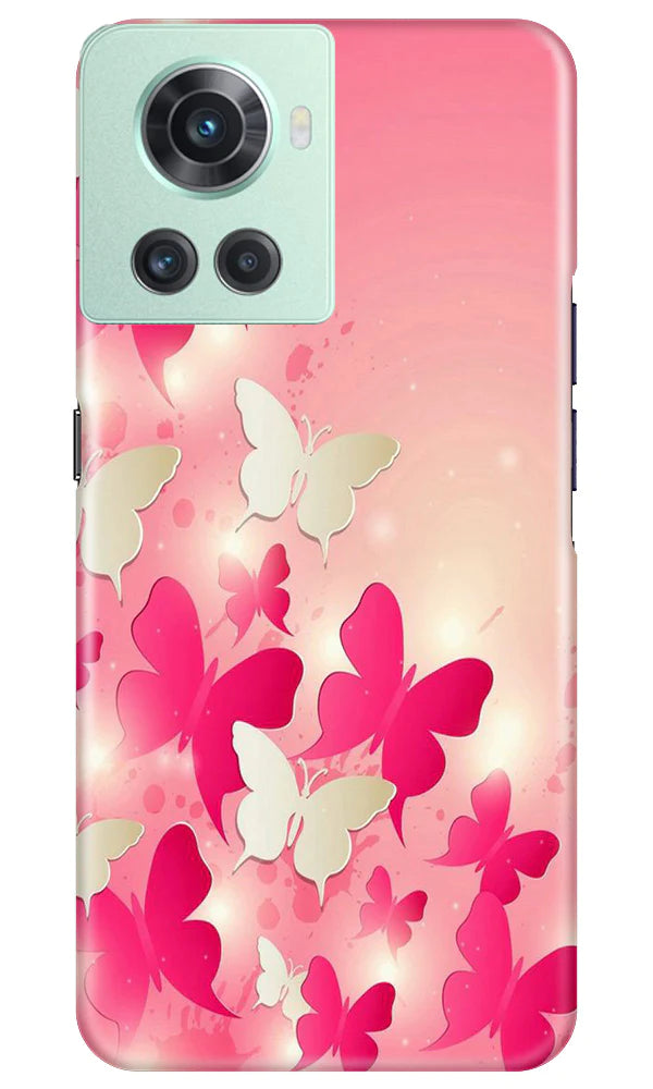 White Pick Butterflies Mobile Back Case for OnePlus 10R 5G (Design - 28) White Pick Butterflies Case for OnePlus 10R 5G