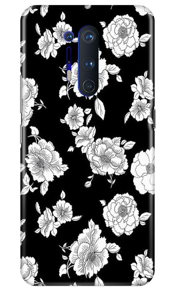 White flowers Black Background Mobile Back Case for OnePlus 8 Pro (Design - 9) White flowers Black Background Case for OnePlus 8 Pro