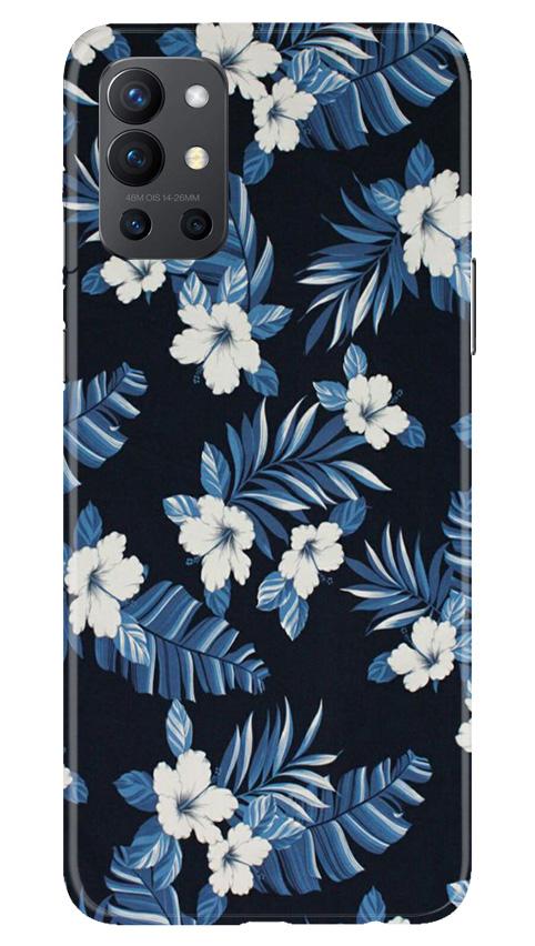 White flowers Blue Background2 Mobile Back Case for OnePlus 9R (Design - 15) White flowers Blue Background2 Case for OnePlus 9R