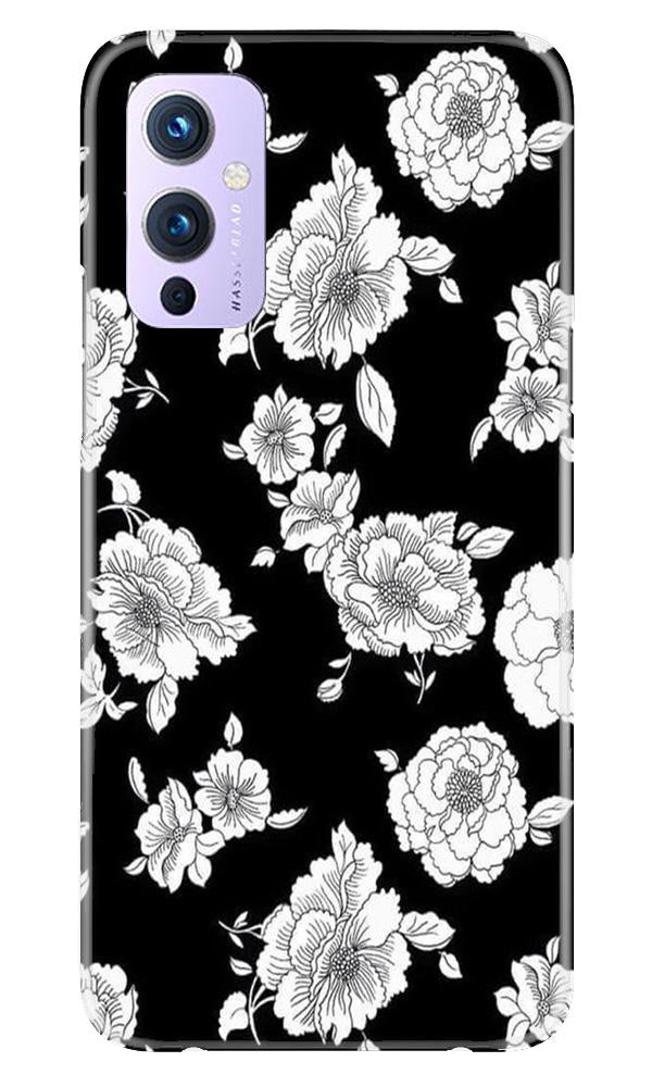 White flowers Black Background Mobile Back Case for OnePlus 9 (Design - 9) White flowers Black Background Case for OnePlus 9