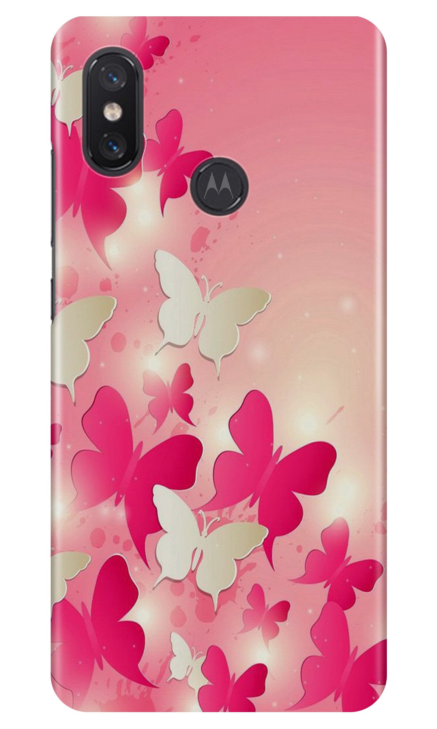 White Pick Butterflies Case for Moto One Power White Pick Butterflies Case for Moto One Power