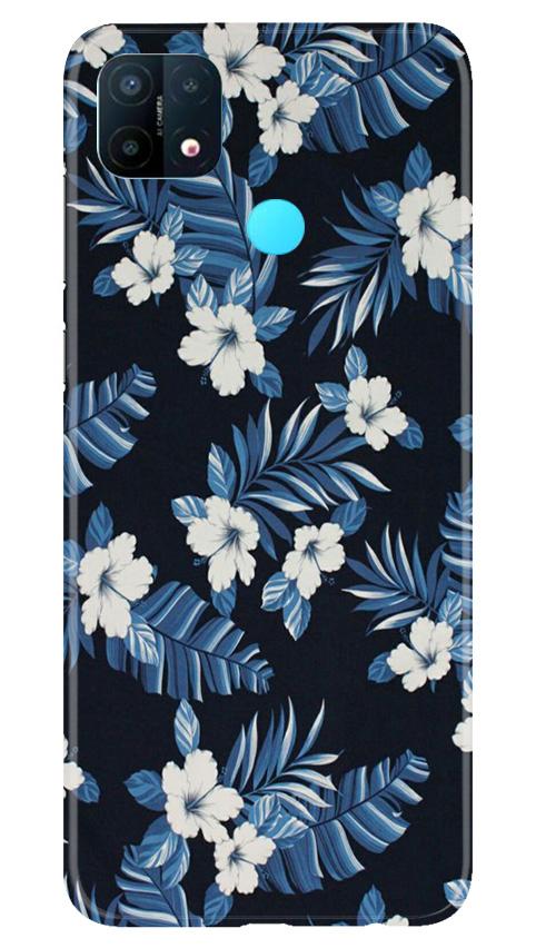 White flowers Blue Background2 Mobile Back Case for Oppo A15 (Design - 15) White flowers Blue Background2 Case for Oppo A15