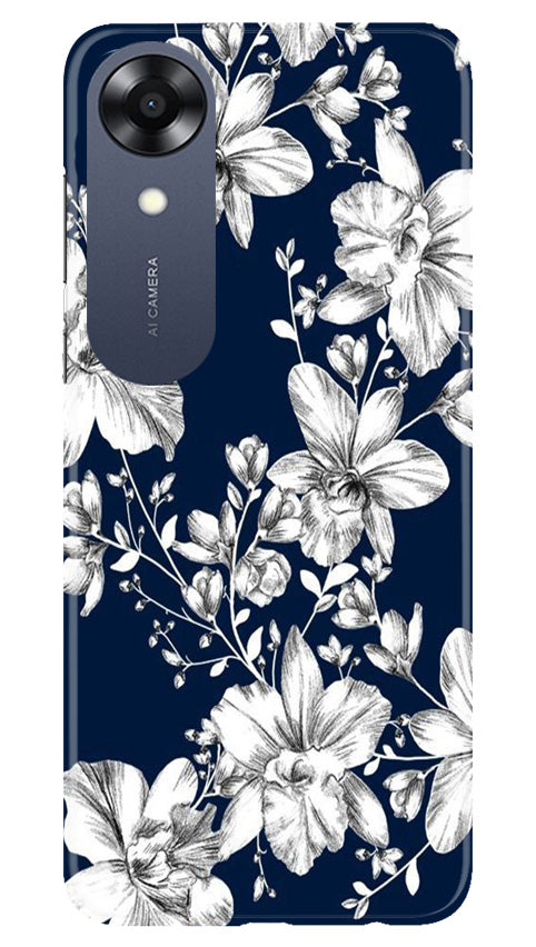 White flowers Blue Background Mobile Back Case for Oppo A17K (Design - 14) White flowers Blue Background Case for Oppo A17K