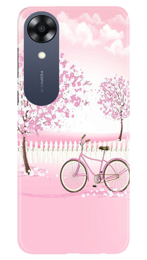 Pink Flowers Cycle Mobile Back Case for Oppo A17K (Design - 102) Pink Flowers Cycle Case for Oppo A17K (Design - 102)