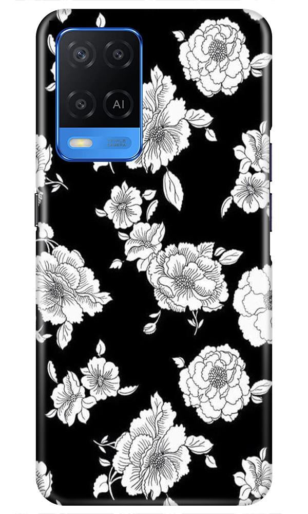 White flowers Black Background Mobile Back Case for Oppo A54 (Design - 9) White flowers Black Background Case for Oppo A54