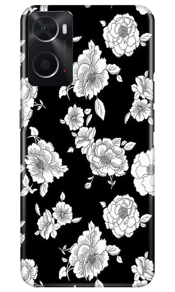 White flowers Black Background Mobile Back Case for Oppo A96 (Design - 9) White flowers Black Background Case for Oppo A96