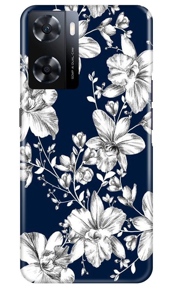White flowers Blue Background Mobile Back Case for Oppo A77s (Design - 14) White flowers Blue Background Case for Oppo A77s