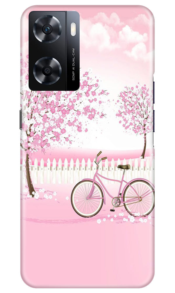 Pink Flowers Cycle Mobile Back Case for Oppo A77s (Design - 102) Pink Flowers Cycle Case for Oppo A77s (Design - 102)