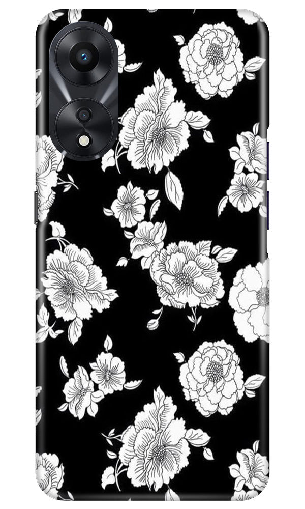 White flowers Black Background Mobile Back Case for Oppo A78 5G (Design - 9) White flowers Black Background Case for Oppo A78 5G