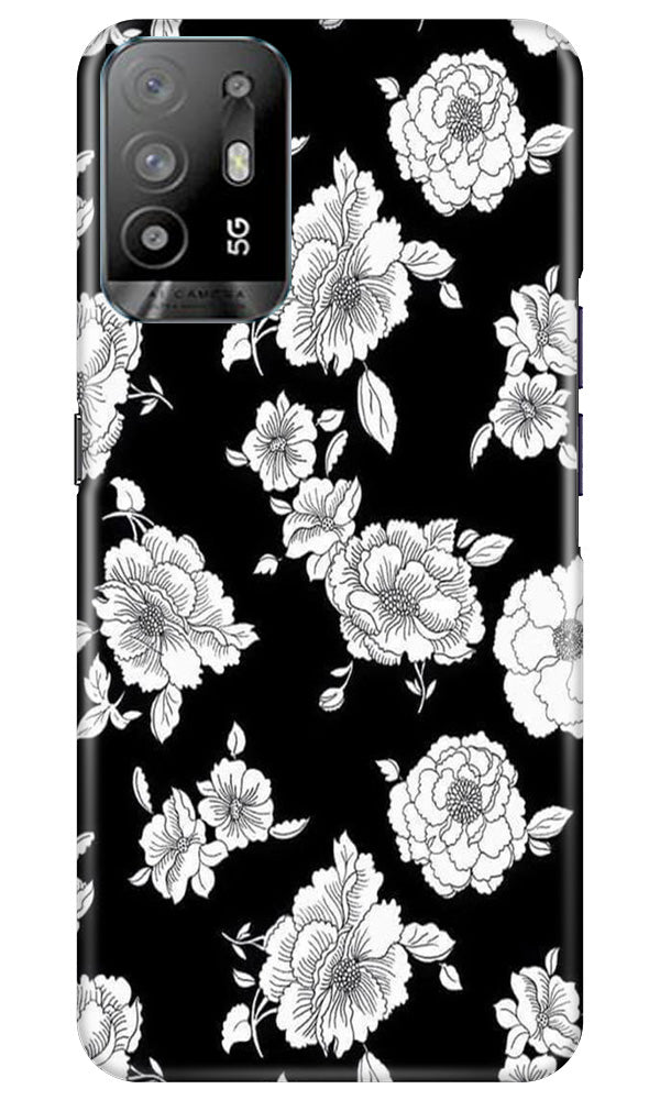 White flowers Black Background Mobile Back Case for Oppo A94 (Design - 9) White flowers Black Background Case for Oppo A94
