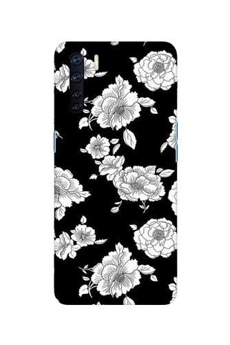 White flowers Black Background Mobile Back Case for Oppo F15 (Design - 9) White flowers Black Background Case for Oppo F15