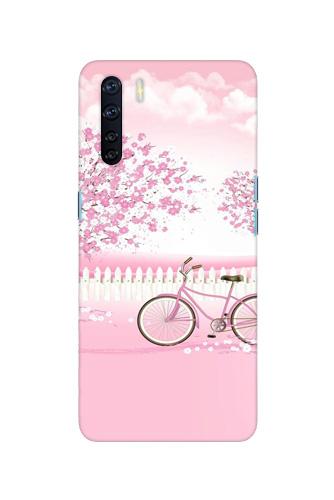Pink Flowers Cycle Mobile Back Case for Oppo F15 (Design - 102) Pink Flowers Cycle Case for Oppo F15 (Design - 102)