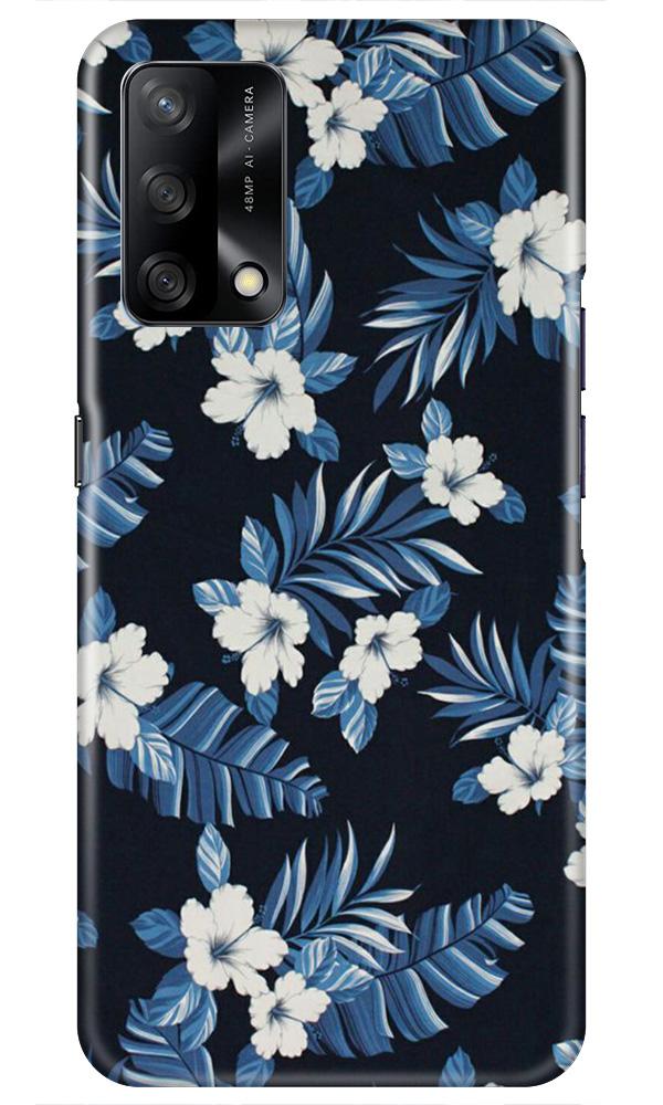 White flowers Blue Background2 Mobile Back Case for Oppo F19 (Design - 15) White flowers Blue Background2 Case for Oppo F19