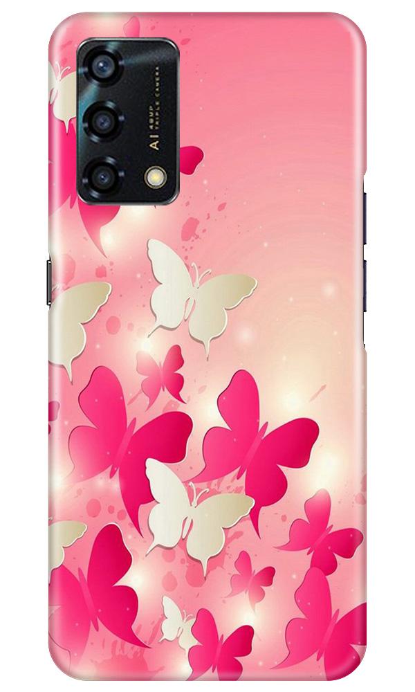 White Pick Butterflies Mobile Back Case for Oppo F19s (Design - 28) White Pick Butterflies Case for Oppo F19s