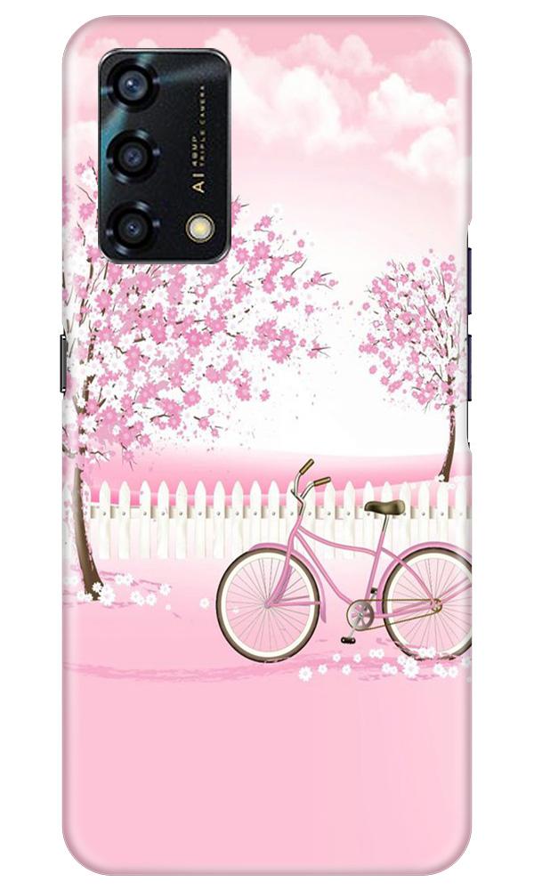 Pink Flowers Cycle Mobile Back Case for Oppo F19s (Design - 102) Pink Flowers Cycle Case for Oppo F19s (Design - 102)