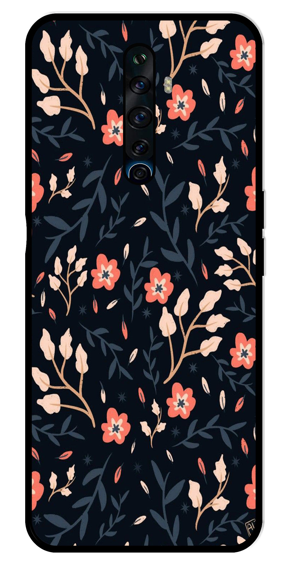 Floral Pattern Metal Mobile Case for Oppo Reno2 F Floral Pattern Metal Mobile Case for Oppo Reno2 F (Design No -10)