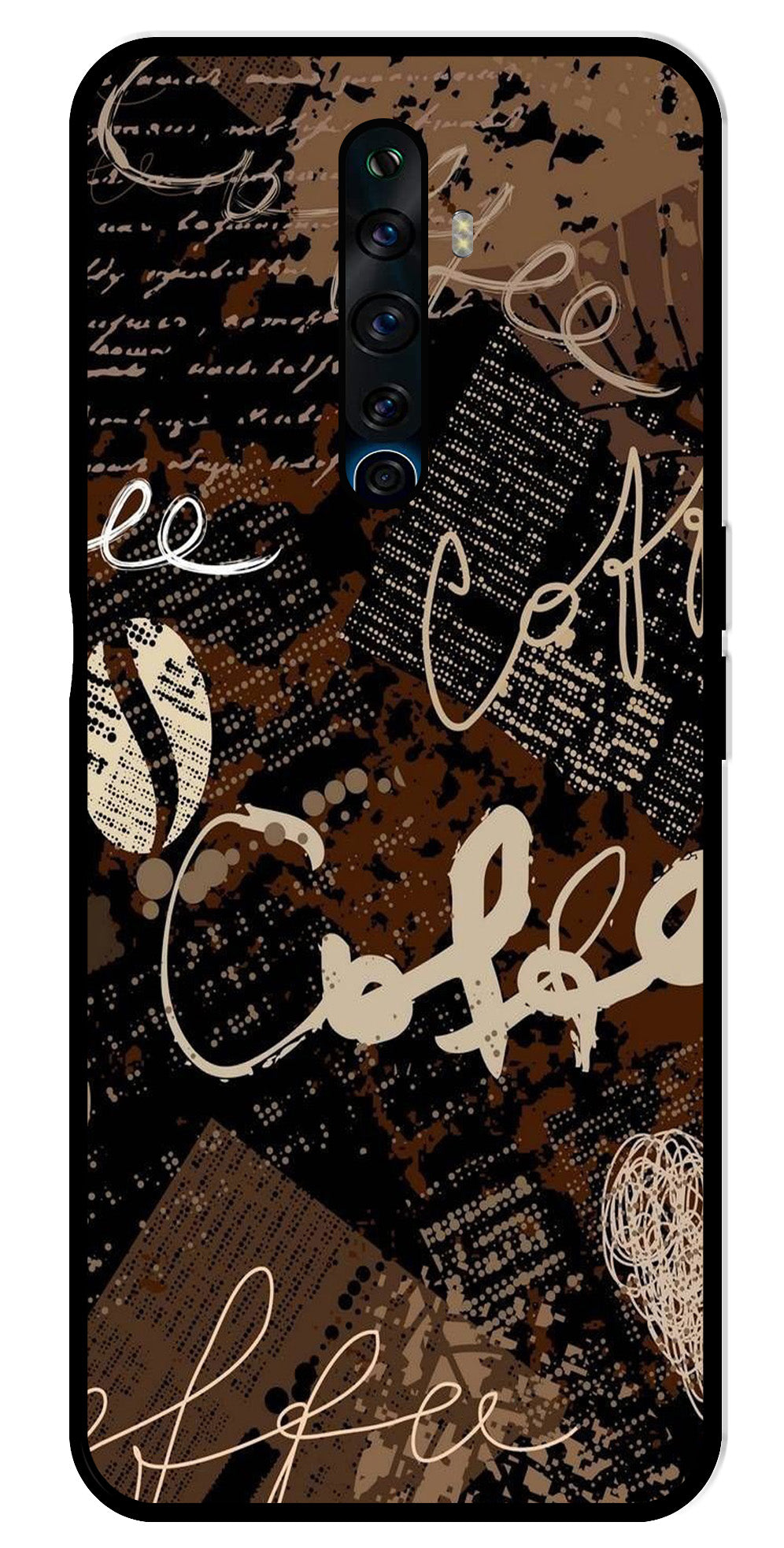 Coffee Pattern Metal Mobile Case for Oppo Reno2 F Coffee Pattern Metal Mobile Case for Oppo Reno2 F (Design No -37)
