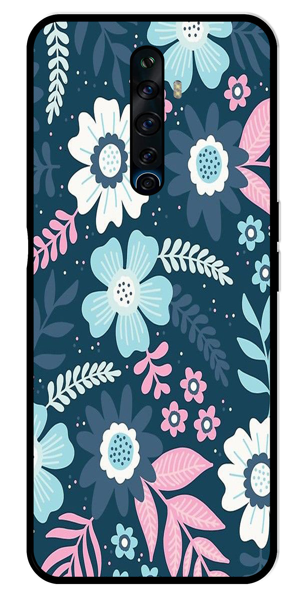 Flower Leaves Design Metal Mobile Case for Oppo Reno2 F (Design No -50)