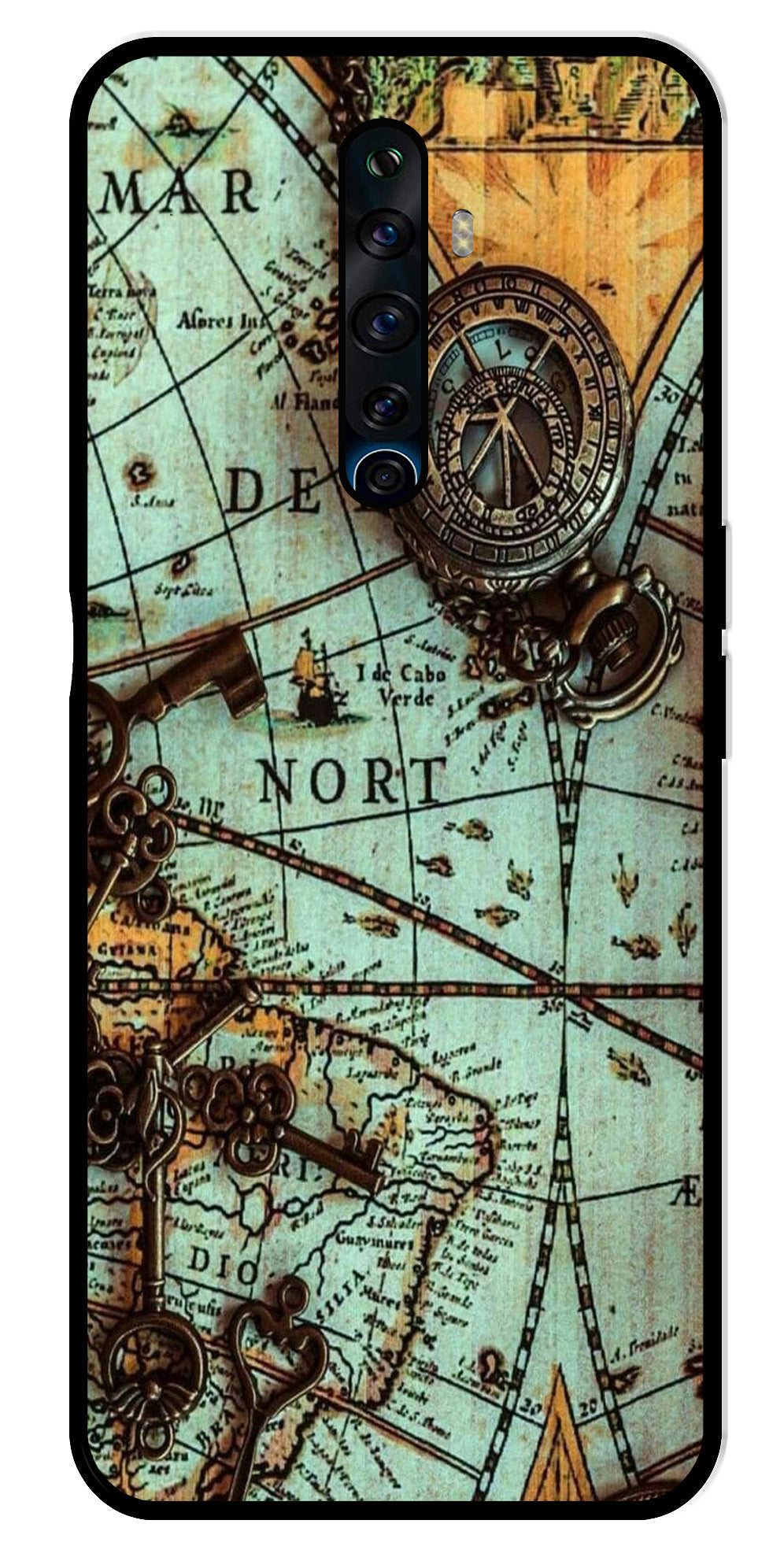 Map Design Metal Mobile Case for Oppo Reno2 F (Design No -54)