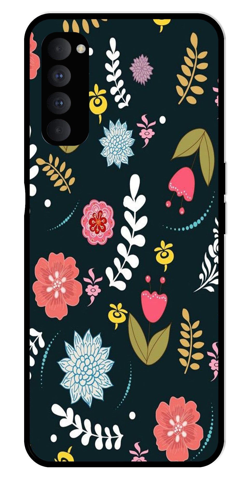 Floral Pattern2 Metal Mobile Case for Oppo Reno 4 Pro Floral Pattern2 Metal Mobile Case for Oppo Reno 4 Pro (Design No -12)