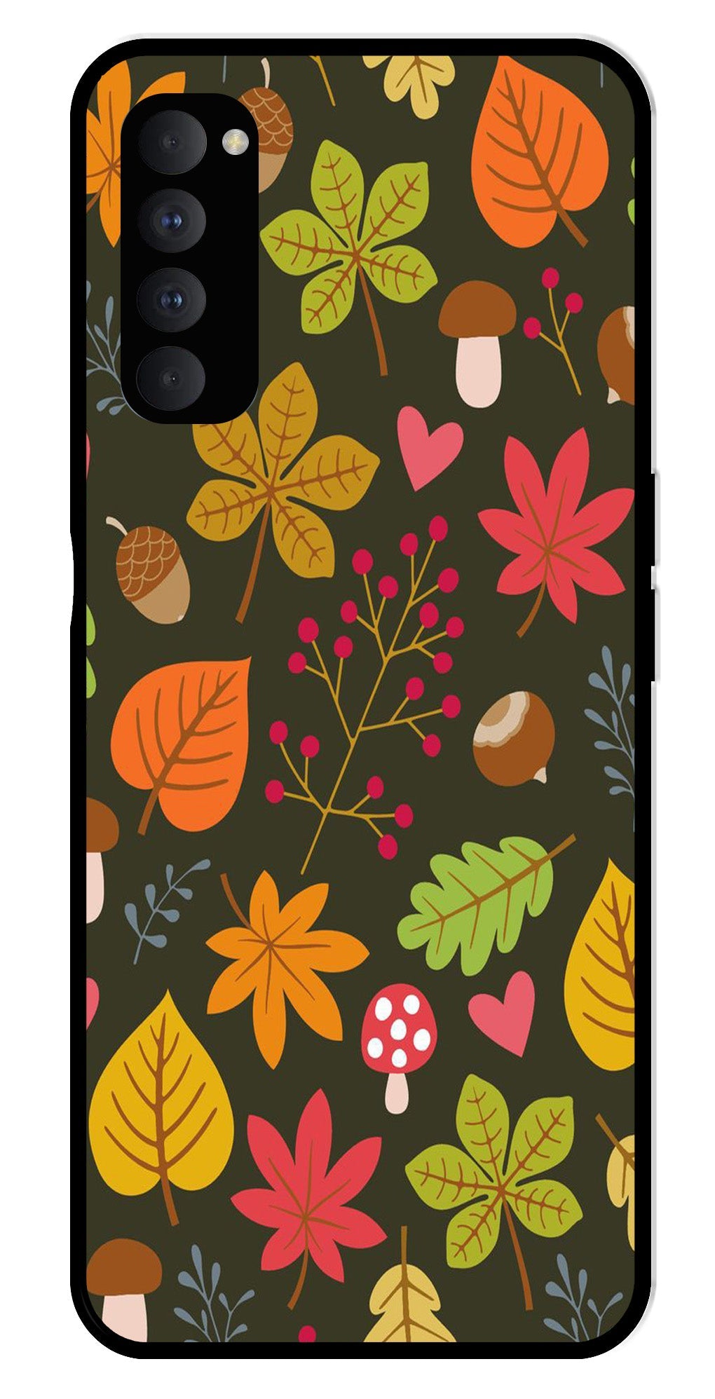 Leaves Design Metal Mobile Case for Oppo Reno 4 Pro (Design No -51)