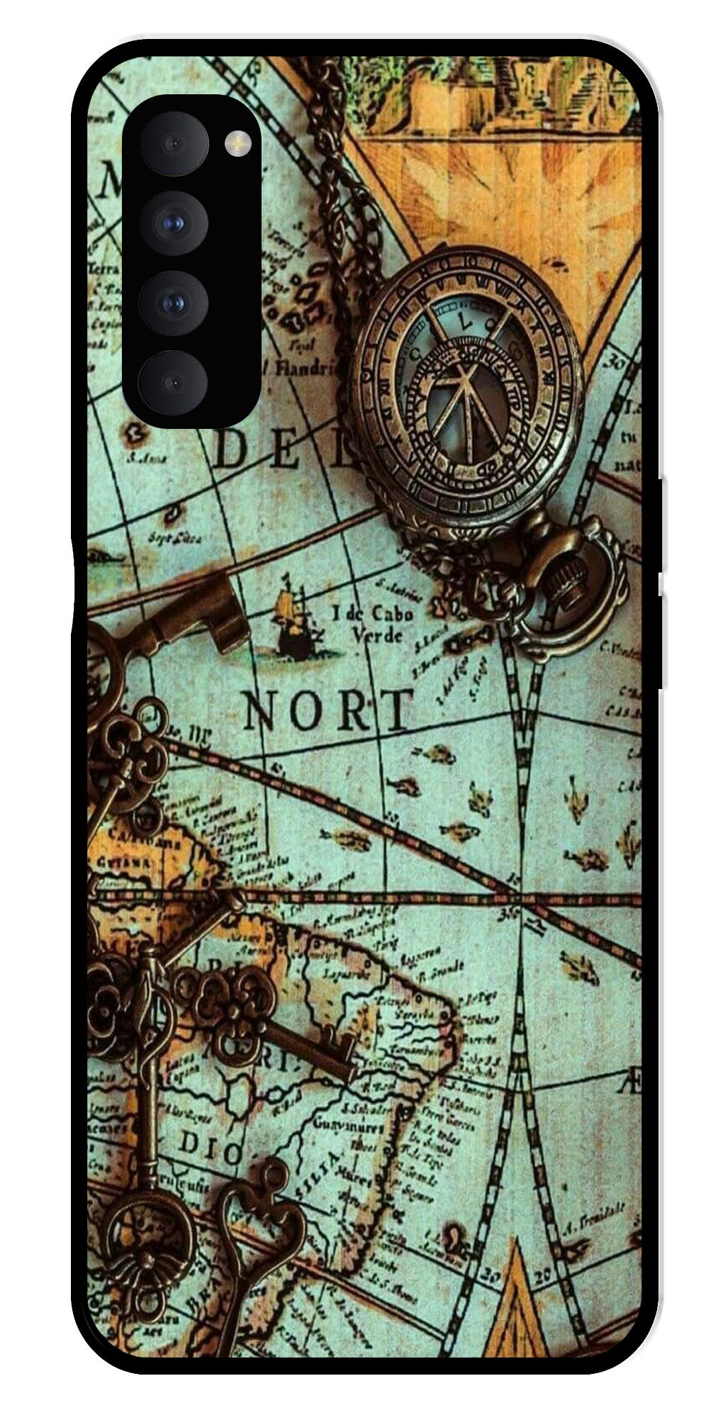 Map Design Metal Mobile Case for Oppo Reno 4 Pro (Design No -54)