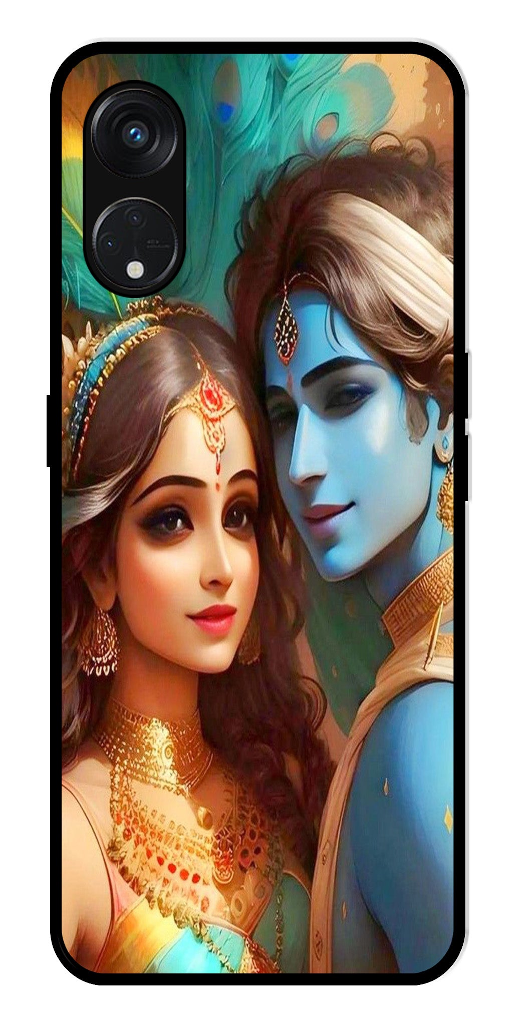 Lord Radha Krishna Metal Mobile Case for Oppo Reno 8T (Design No -01)